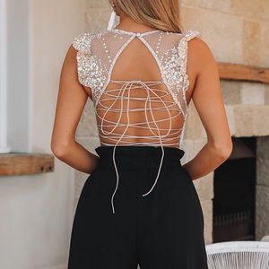 Champagne Beaded Bodysuit